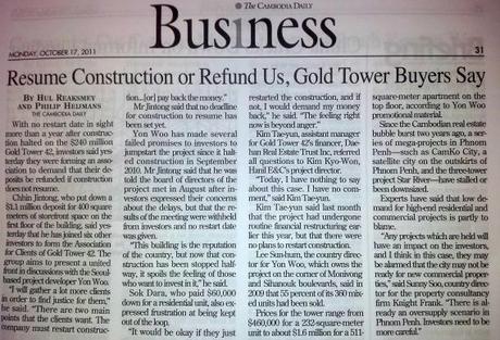 Phnom Penh: Golden Tower buyers form an association.