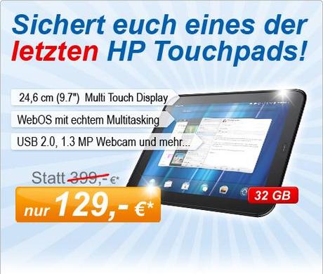 HP TouchPad 32 GB für 129 Euro: Verlosung von 85 Kaufoptionen