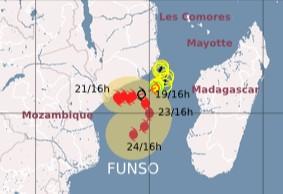 Tropischer Sturm FUNSO vor Mosambik wird voraussichtlich zu einem Major Hurrikan, Funso, aktuell, Januar, 2012, Indischer Ozean Indik, Afrika, Zyklonsaison Südwest-Indik, Vorhersage Forecast Prognose,