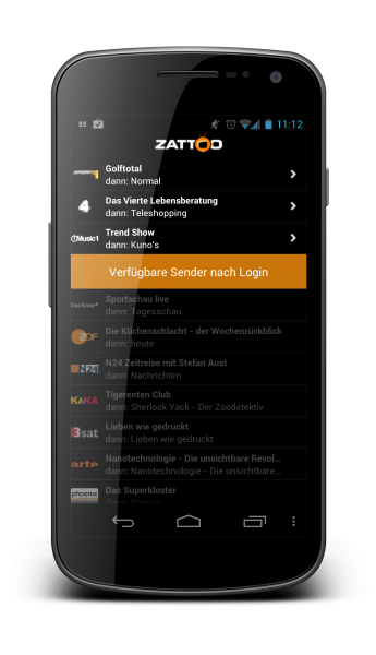 Zattoo – mobiles Fernsehen für Android