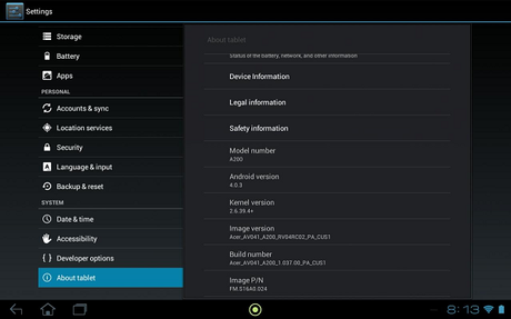 Android 4.0.3-Update für das Acer Iconia Tab A200.