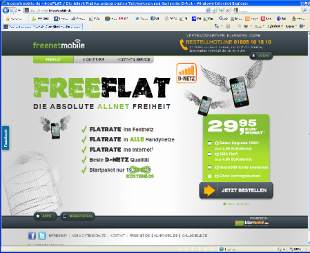 Freenet Flat für 29,99 Euro (Screenshot www.freenetmobile.de)