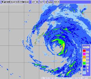 Radarbild: Taifun GUCHOL (BUTCHOY) jetzt bei Okinawa, Japan, Radar Doppler Radar, Taifunsaison, Guchol, Butchoy, Japan, Sturmwarnung, aktuell, Taifun Typhoon, Taifunsaison 2012, Juni, 2012, 