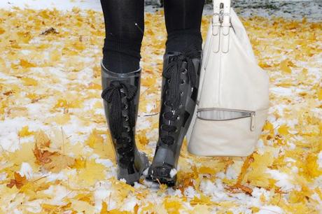 Thursday to go: gumboots and leather jacket