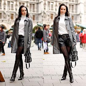 München Streetstyle - Fashion Winterlook mit Mantel und schwarzen Lederstiefeln