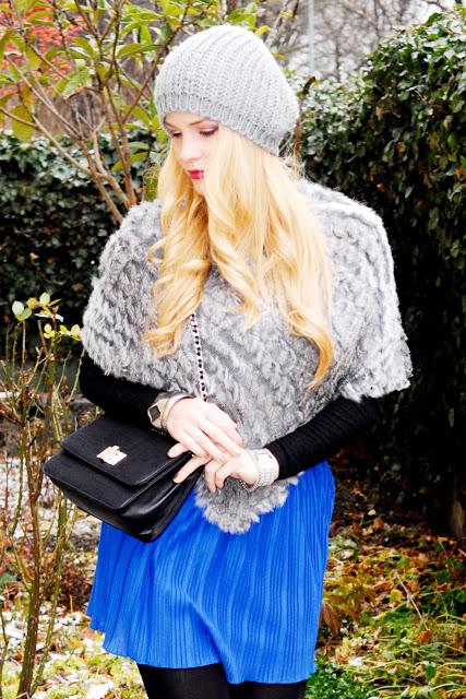 Monday to go: fur poncho and studded heels