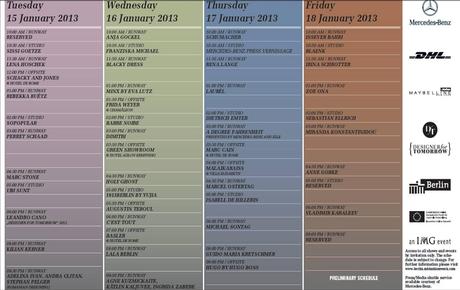 Mercedes-Benz Fashion Week Berlin A/W 2013 // Preliminary Schedule