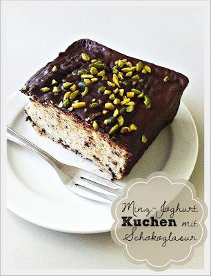 Minz-Joghurt Kuchen mit Schokoglasur
