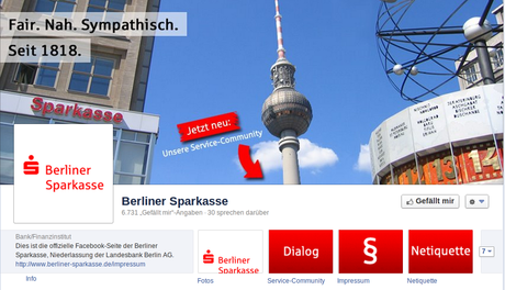 Screenshot der Facebook Page der  Berliner Sparkasse