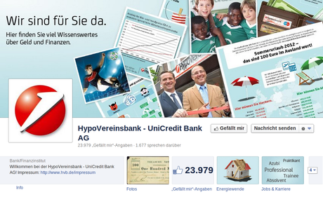 Hypovereinsbank / Unicredit Facebookseite Bildschirmfoto