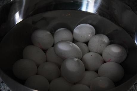 weiße Eier im Essigwasser waschen