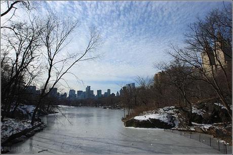 New York City - frozen lakes at Central Park with South Entrance