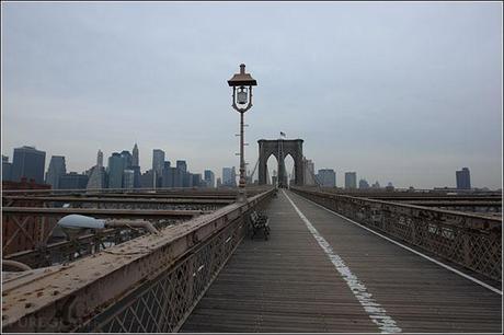 Crossing Brooklyn Bridge with Walkway - view from Brooklyn