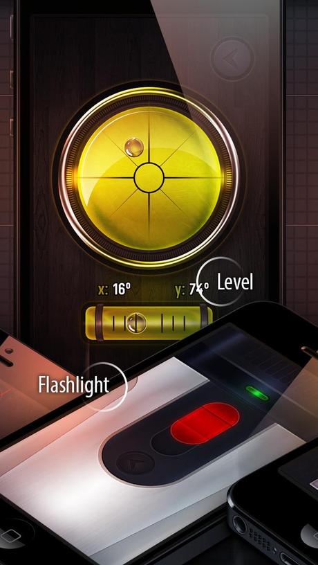 Gadgets – Taschenlampe, Ebene, Winkelmesser, Lineal, Kompass, Metalldetektor, Lärmmessung, Vibrometer