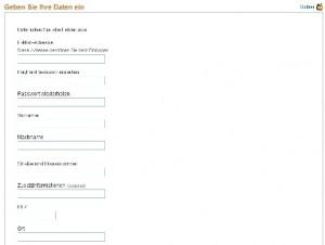 Screenshot der Registration bei Paypal
