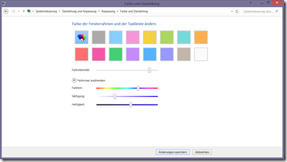 Windows 8: Automatische Farbanpassung der Taskleiste und Fensterrahmen ändern