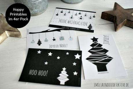 Lovely Printables - Weihnachtskarten zum Gratis Download Black & White Inspiration