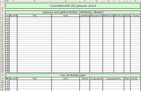 Excel-Tabelle für Lesestatistik 2014