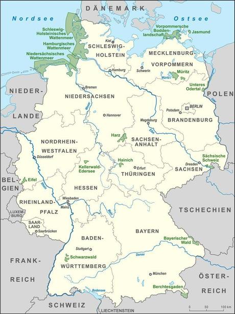 Kuriose Feiertage - 24. Mai - Europäischer Tag der Parke - Karte_Nationalparks_Deutschland_high via Wikimedia