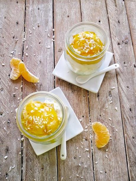 Duett von Kokos & Mandarine Eis mit Mango Sauce