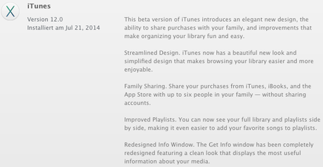 iTunes 12 Update Beschreibung