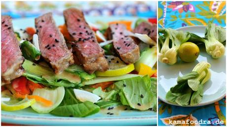 Asia Steak Salat mit Baby Pak Choi, Mango und Kokos-Galgant-Limettendressing