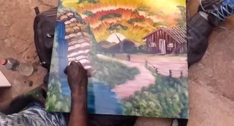 Handwerk ohne Pinsel: Straßenkünstler malt seine Bilder mit der Hand