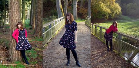 Schönes Herbstouftit mit einem blumigen Kleid