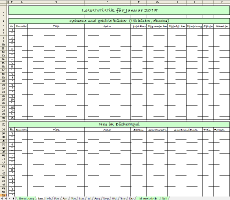 Excel-Tabelle für Lesestatistik 2015