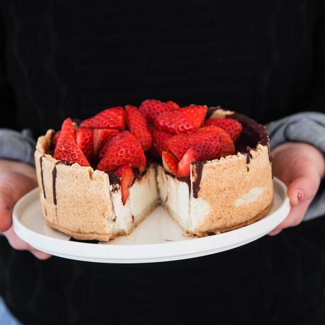 Cheesecake with Chocolate Topping + Strawberries