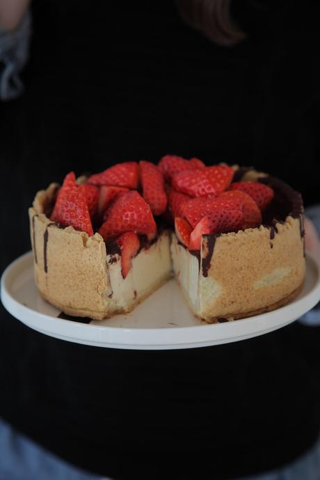 Cheesecake with Chocolate Topping + Strawberries