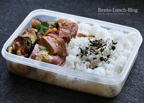 Bento #163: Teriyaki-Sojaschnetzel mit Sesam-Süsskartoffeln