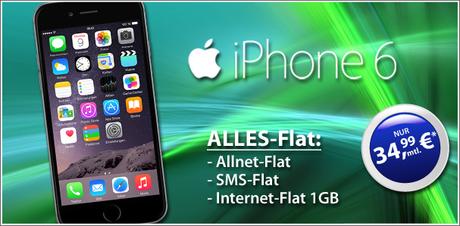 Mobilfunk Angebot: Apple iPhone 6 inkl. Allnet Flat+1 GB für 34,99,-€ mtl.!