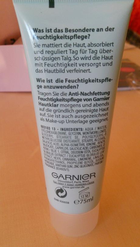 [Review] Garnier Hautklar Langanhaltende Anti-Nachfettung Feuchtigkeitspflege
