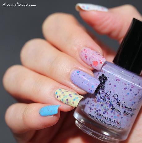 Pastel Glitter Crelly Skittle: KBShimmer Iris My Case, KBShimmer Full Bloom Ahead, Lynnderella Coup de Coeur, Candeo Colors Jellybean, SuperChic Lacquer I Can Fly