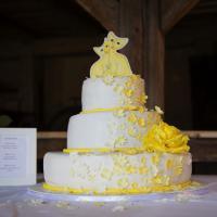 Hochzeitstorte klassisch mit gelben Blüten