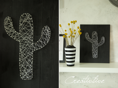 DIY Nagel-Fadenbild Kaktus und ein Kissen