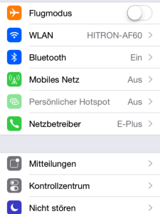 Bluetooth Aktivierung am iPhone (unter Einstellungen)