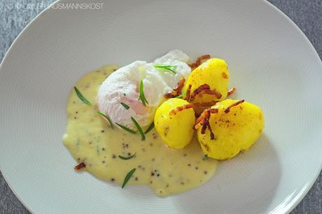 Hausmannskost: Eier in Senfsauce mit Speckkartoffeln