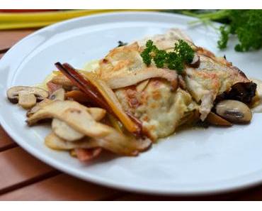 Pasta Rolle mit Pilzen und buntem Mangold