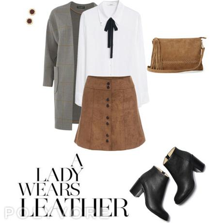 suede skirt brown bowtie-blouse