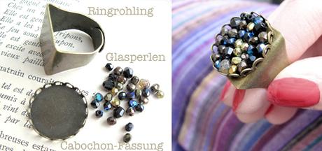 [diy] Ring aus Glasperlen und Cabochon-Fassung