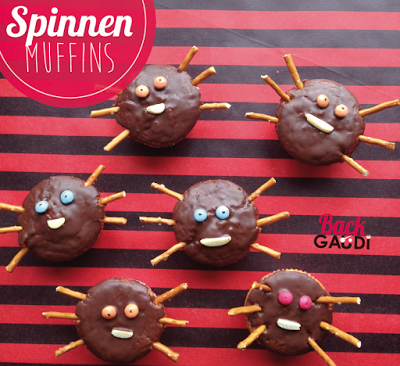 Spinnen-Muffins. (Schoko-Birnen-Muffins)