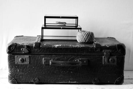 Blog + Fotografie by it's me! - alter Koffer, Packband und zwei Glaskästen