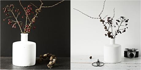 Blog + Fotografie by it's me! - Collage einer weißen Steingutvase mit Zweigen