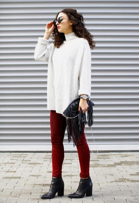 ganzlörper quer 2 hm turtleneck oversize sweater asos rivington wine jeans oxblood highwaist skinny jeans ridley peprosa pointed black boots fringe bag streetstyle winter outfit fashionblogger deutschland germany samieze blogger outfit look