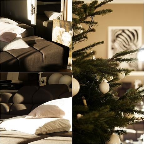 Blog + Fotografie by it's me! - Rooming, Weihnachtsdeko 2015 - Collage Weihnachtsbaum und Sofa im Sonnenschein
