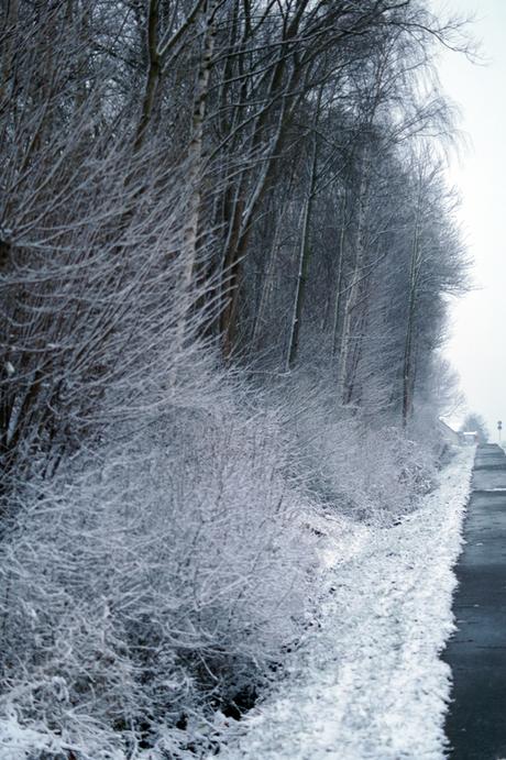 Blog + Fotografie by it's me! - Winter für einen Tag - verschneiter Fußweg an der Bundesstraße