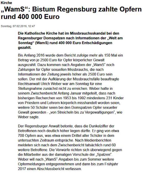 Bescherung bei den Regensburger Domspatzen: Misshandelte Domspatzen bekommen 2500 Euro, vergewaltigte sogar ein paar Euro mehr.