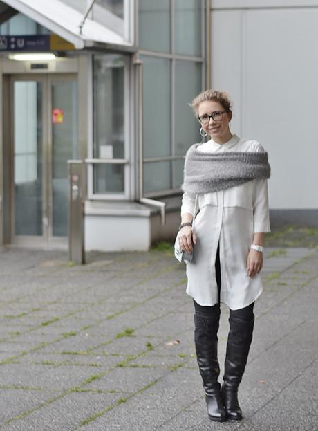 Outfit: Long blouse, Overknees and mini bag, Kationette, Fashionblog, Modeblog, Streetstyle